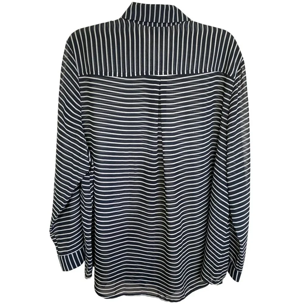 Lane Bryant Womens Navy/White Striped Button-Up Tunic Collared Size 22/24 Sheer - Picture 2 of 11
